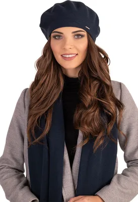 Produktbild von Vivisence damen baskenmütze eleganter wintermütze und schal set warm kopfbedeckung und halsbedeckung an winter und herbst warm dick, winterset für frauen, hergestellt in der eu, dunkelblau, einheitsgr