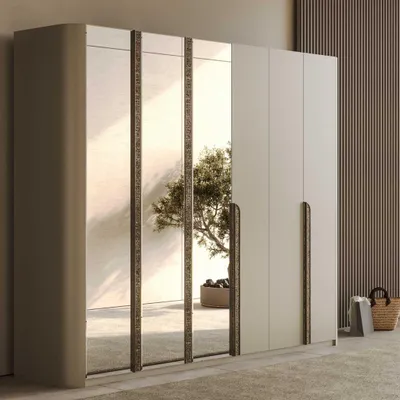 Produktbild von Stilvoller Beiger Kleiderschrank Holz Glasschrank Stauraumschrank