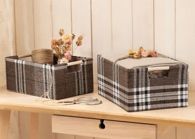 Produktbild von 2x Aufbewahrungsbox "Karo" Aufbewahrungskorb aus Textil 31x21 cm & 35x24 cm, Organizer Körbe