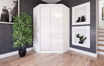 Produktbild von Marlux Meble Eckschrank 132 cm breit mit Schwebe & Schiebetüren Eckkleiderschrank Garderobenschrank Schlafzimmerschrank Dielenschrank Systemschrank Hochglanz Schrank
