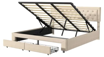Obrázek produktu pro Postel - Lůžko - Rám postele - Boxspring - Nastavitelná opěrka hlavy - Potah - Úložné zásuvky