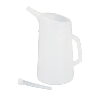 Produktbild von Relaxdays Ölkanne 5 L, flexibler Einfüllstutzen, Ölmessbecher, Skala, Ölwechsel, bruchsicher, Auto, Werkstatt, PE, weiß