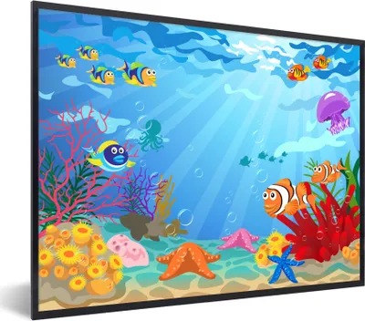 Produktbild von MuchoWow® MuchoWow® Gerahmtes Poster Kinder - Meerestiere - Farben 80x60 cm - Poster mit zchwarzem Bilderrahmen - Schwarzem - Mit Gestell