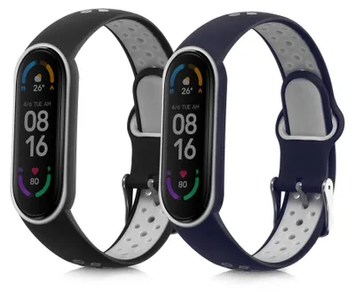Produktbild von kwmobile 2x Uhrenarmband für Xiaomi Mi Smart Band 6 / Mi Band 6 / Band 5 Armband - Fitnesstracker Band Set aus TPU Silikon - Ersatzarmband Smartwatch