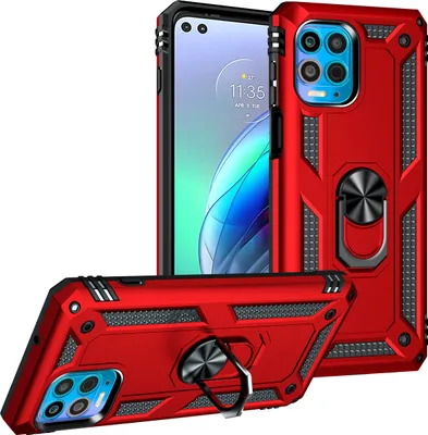 Produktbild von Moto Edge S Hülle, Dual Layer Militäre Fallschutz Schutzhülle mit Ringhalterung Ständer für Motorola Moto G100/Edge S Rot