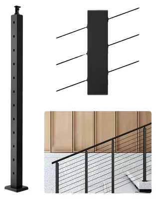 Obrázok produktu pre VEVOR stĺpik káblového zábradlia, stĺpik schodiskového zábradlia 106,7x3x5cm s predvŕtanými 30° uhlovými otvormi, stĺpik zábradlia z nehrdzavejúcej ocele SUS304, sada 1 ks, čierna farba, 1JZLGZXHS106VRA3X001V0