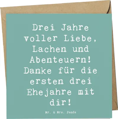 Produktbild von Mr. & Mrs. Panda Grußkarte Spruch 3. Hochzeitstag Lederhochzeit - Meeresbrise - Geschenk, faltkarte, Geschenke, Liebe, doppelkarte, Glückwunschkarte, anlasskarte, Heirat