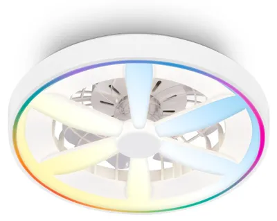 Image de Briloner Plafonnier ventilateur télécommande Ø48cm rond 48,5W 6400lm 2700K-6500K blanc chaud à blanc lumière du jour RGBIC moteur DC blanc - Plafonnier chambre couloir