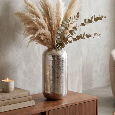 Produktbild von FineBuy Bodenvase Aluminium 45cm Silber Dekovase groß Standvase rund modern Vase Metall für Blumen Design Wohnzimmer Deko Wohndeko Handmade