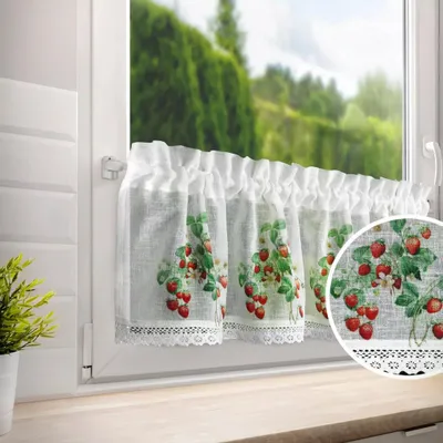 Zdjęcie produktu dla Zazdrostka Ksenia 30x150 cm biała z koronkowym dołem montaż na tunelu