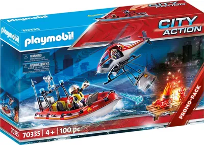 Produktbild von PLAYMOBIL, Feuerwehreinsatz mit Heli und Boot, City Action, 70335