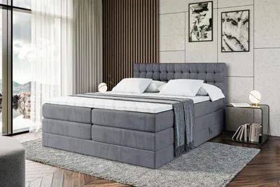 Produktbild von ALTDECOR Boxspringbett mit Matratze und Lattenrost  - VIONE KING  - 180x200 cm  - Dunkelgrau Samt - Topper, Polsterbett mit Bettkasten, Bett mit Stauraum H3 - und H4 - Matratze, Doppelbett, Springboxbett