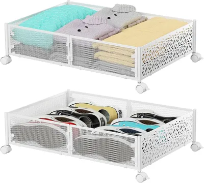 Productafbeelding van Opbergdoos voor onder bed - Set van 4 - Opvouwbare metalen onderbedcommode voor het opbergen - Zwart - 40 x 60 x 16 cm