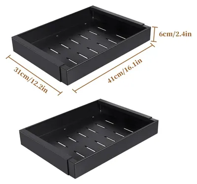 Image de Organisateur de placard extensible - Tiroirs de rangement - Extensible - Métal - Lot de 2 - Noir - Pour cuisine, cellier et salle de bain