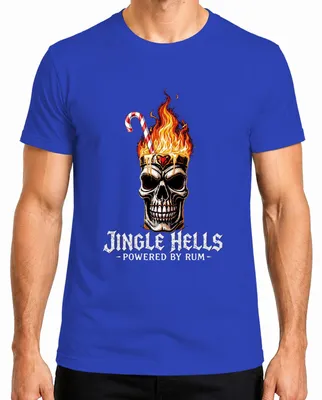 Produktbild von Jingle Hells Powered by Rum Totenkopf Flammen Weihnachten Skull Herren T-Shirt, Blau, 3XL