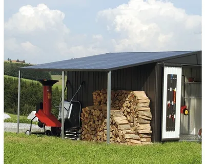 Produktbild von Biohort 42014, Gartenhaus-Vordach, Dunkles Grau, Stahl, Europa 2/3/4A, EN 13501-1 A1, 1500 mm