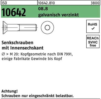 Produktbild von Reyher  Senkschrauben ISO 10642 08.8 M 20x130 vz (25 Stück)