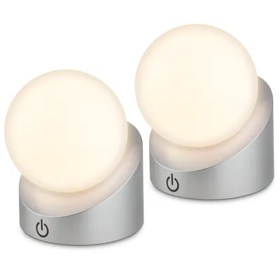 Produktbild von Briloner Sora Mini LED Tischlampe kabellos IP54, 2er Set, Dimmbar, Touch, Kabellos, Spritzwasser- und Staubschutz, Chrom-Matt, 10 x 8 x 9 cm, KI-generiertes Bild