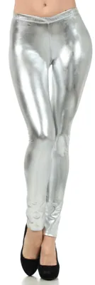 Produktbild von Sakkas Footless Liquid Wet Look Metallic Stretch Leggings - Silber/Klein