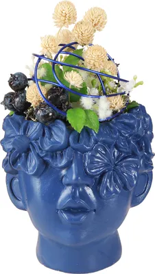 Produktbild von Pflanzkopf Büste Blau Polyresin Blumentopf 13,5×13×14cm Deko