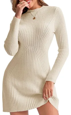 Immagine prodotto di Abito da donna elegante a trapezio - Abito maglione con maniche lunghe - Miniabito aderente - Abito casual a coste - Tessuto traspirante ed elasticizzato