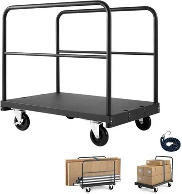 Produktbild von Stahl-Magazinwagen 2-in-1 - Transportwagen mit Seitenstangen - 91 x 61 cm - Stahl - 816 kg - Hochbelastbarer Transportwagen