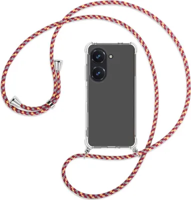 Produktbild von Handykette Backcover-Schutzhülle mit Band (Metall silberfarben) für Asus Zenfone 9 / Zenfone 10 (5.9'') - weinrot/gelb/grau