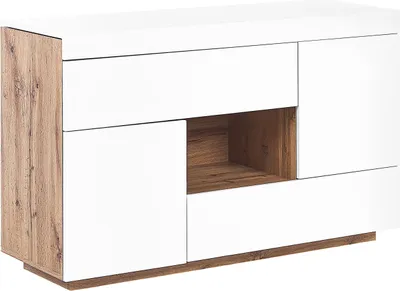 Produktbild von BELIANI Sideboard / Schreibtisch Weiß / Heller Holzfarbton viel Stauraum ausziehbar Platte MDF Platte Schminktisch Wohnzimmer Arbeitszimmer Heimbüro