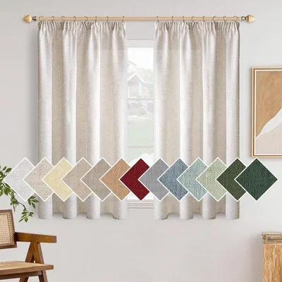 Productafbeelding van Linnen Gordijnen voor Binnen, Lichtdoorlatend en Decoratief, 2 Stuks, 140 x 145 cm, Wit Gebleekt voor Woonkamer en Slaapkamer