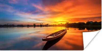 Produktbild von MuchoWow® Poster Boot - Wasser - Sonnenuntergang - Orange - Wasser 40x20 cm - Poster für die Wand - Poster Schlafzimmer