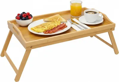 Produktbild von Servierbrett aus Bambus - Frühstücksbrett & Snacktablett mit Klappfüßen