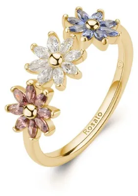 Image de Bague fleur dorée avec zircon Gaia RZGA82 - Circonférence : 58 mm.