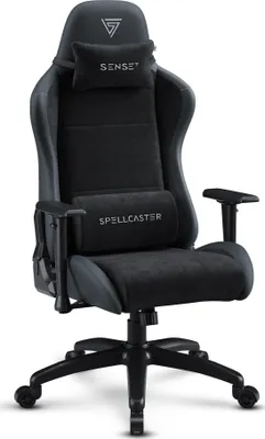 Zdjęcie produktu dla SENSE7 Spellcaster FUKU XL Krzesło gamingowe Alcantara Czarne – Ergonomiczne krzesło biurowe dla osób o większej posturze, nośność 160 kg, pianka zimna, szerokie siedzisko