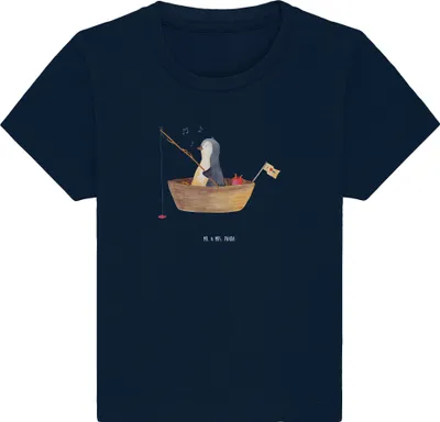 Produktbild von Mr. & Mrs. Panda  T-Shirt Pinguin Angelboot 24. - 36. Monat - French Navy - Geschenk, Boot, Angeln, Organic Baby, Öko, Shirt, Motivation, Optimistisch, Babyshirt