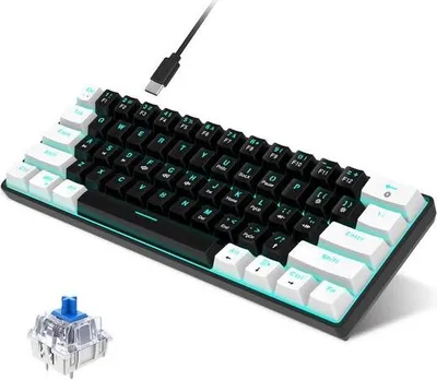 Produktbild von Mechanische Tastatur mit 61 Tasten,Kompakt,Abnehmbarem USB-C-Kabel Tastatur mit 61 Tasten,Blauem Schalter,Blaue Beleuchtung,Blue Switch