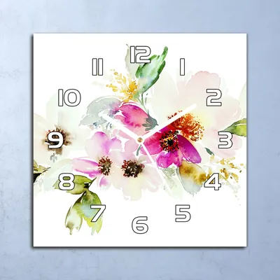 Produktbild von Deko Glasuhr Wanduhr 30x30 Aquarell Blumen Quarz Küchenuhr Bürouhr