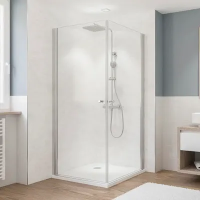Produktbild von Eckeinstieg mit Drehtür BREUER Fara 5 80 x 80 x 190 cm Profil silber Klarglas