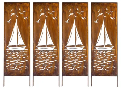 Produktbild von Sichtschutz Metall 4x - 160 x 50 cm - Edelrost - Rostoptik Sichtschutz für Garten - Sichtschutzelement - Sichtschutzwand - Gartendekoration Zaun Rost