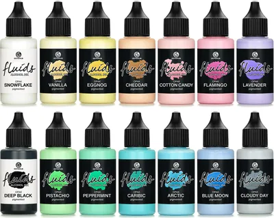 Immagine prodotto di Set di 14 flaconi da 30 ml di inchiostro alcolico Octopus Fluids OPAK per fluid art e resina