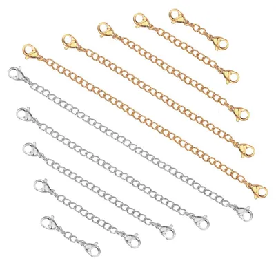10er Set Edelstahl Kettenverlängerung, 5 Größen, Gold/Silber