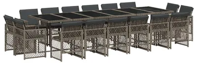 Produktbild von vidaXL 17-tlg. Garten-Essgruppe mit Kissen Grau Poly Rattan
