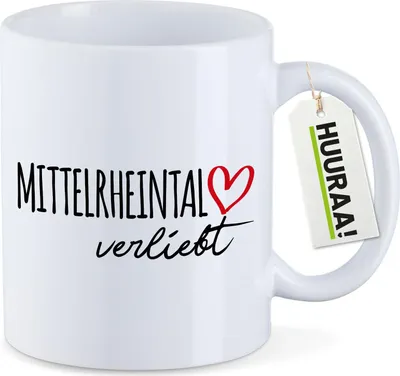 Produktbild von Huuraa Kaffeetasse Mittelrheintal verliebt 330ml Weiß Keramik Kaffeebecher Geschenkidee
