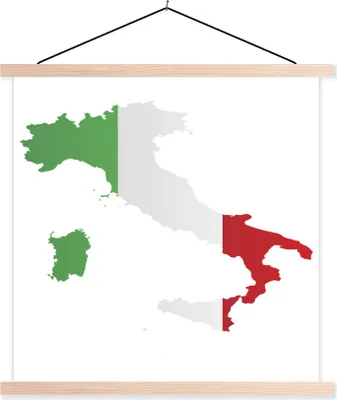 Produktbild von MuchoWow® Textilposter Karte von Italien mit der Flagge 120x120 cm mit holzfarbenen Rahmen - Textil-Poster