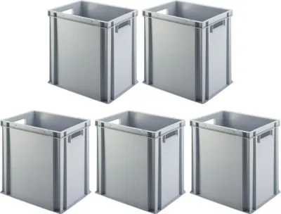 Produktbild von SparSet 5x Eurobehälter mit offenem Griff | HxBxT 40x30x40cm | 37 Liter | Grau | Eurobox, Transportbox, Transportbehälter, Stapelbehälter