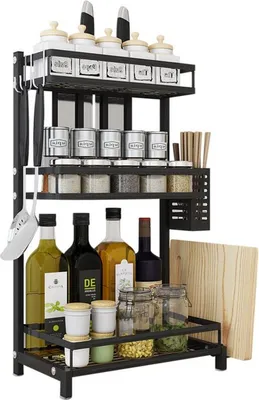Produktbild von 3-stöckiges Gewürzregal für Küchenschränke – Küchenorganizer – 37,7 x 23,4 x 6,1 cm – Schwarz