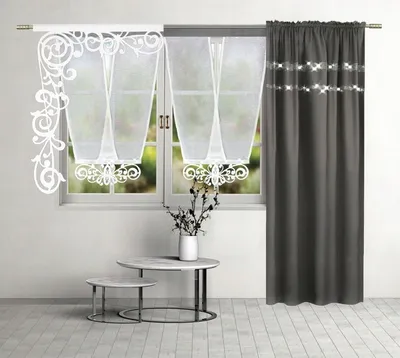 Obrázok produktu pre Súprava záclon, 4 diely, záclona s panelovou záclonou a zirkónmi, tmavo sivo-biela 325 x 250 cm