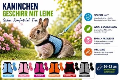 Produktbild von Zwergkaninchen Geschirr mit Leine GRAU Kaninchengeschirr Verstellbar 20-32cm