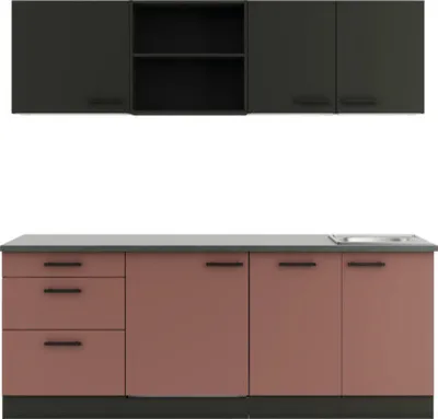 Produktbild von Optifit Küchenzeile mit Geräten Madrid420/Nizza407 210 cm anthrazit rostrot matt zerlegt Variante reversibel KPMN 2199R-9+
