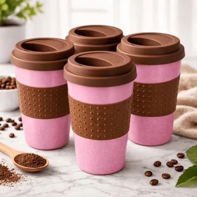 Produktbild von 4 Kafeebecher Coffee to Go Becher Mehrweg Kaffee Tee Wiederverwendbar Pink