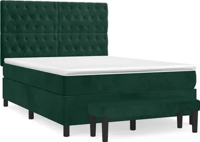 Produktbild von vidaXL Boxspringbett mit Matratze Dunkelgrün 140x200 cm Samt